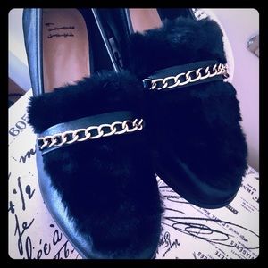 Faux fur loafers
